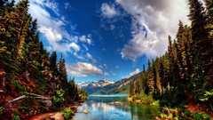 Landscapes nature Trees Mountains clouds rivers forests
