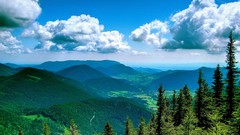 Landscapes nature Trees Mountains clouds summer Green skies 