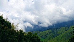 Landscapes nature Trees Mountains clouds sunlight