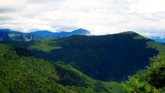 Landscapes nature Trees Mountains clouds sunlight skies