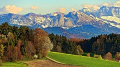 Landscapes nature Trees Mountains fields