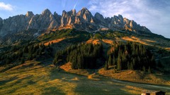 Landscapes nature Trees Mountains fields forests