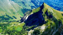 Landscapes nature Trees Mountains Green switzerland Alps cliffs 