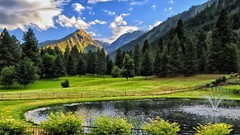 Landscapes nature Trees Mountains lakes skies