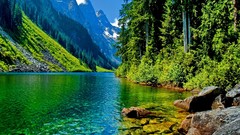 Landscapes nature Trees Mountains land rivers forests