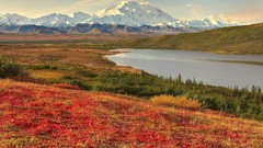 Landscapes nature Trees Mountains red Green rivers