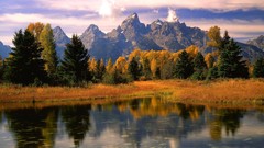 Landscapes nature Trees Mountains reflections