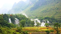 Landscapes nature Trees Mountains waterfalls skyfall