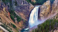 Landscapes nature Trees Mountains Wyoming waterfalls USA 