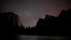 Landscapes nature Trees night water hills Starry Night digital 