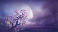 Landscapes nature Trees pink moon fantasy art