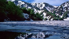 Landscapes nature Trees snow Mountains clouds