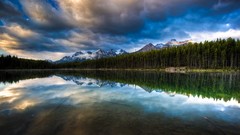 Landscapes nature Trees snow Mountains clouds Canada lakes 