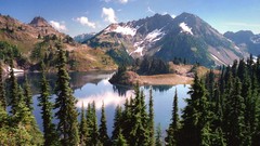 Landscapes nature Trees snow Mountains clouds lakes forests