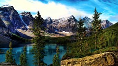 Landscapes nature Trees snow Mountains clouds lakes moraine lake