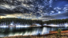 Landscapes nature Trees snow water blue clouds lakes skies