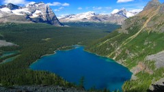 Landscapes nature Trees snow water blue Mountains clouds Green 