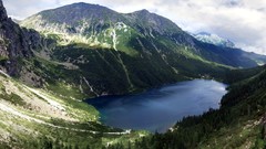 Landscapes nature Trees snow water blue Mountains clouds summer 