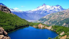 Landscapes nature Trees snow water blue Mountains white Green 