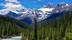 Landscapes nature Trees snow water Mountains clouds white Green 