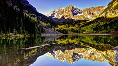 Landscapes nature Trees snow water Mountains lakes reflections 