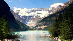 Landscapes nature Trees snow water Mountains white Green Canada 