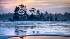 Landscapes nature Trees snow winter ice Islands lakes 