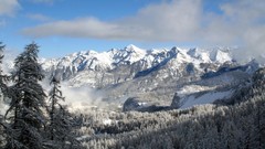 Landscapes nature Trees snow winter Mountains clouds forests 