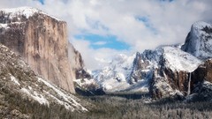 Landscapes nature Trees snow winter Mountains clouds white 