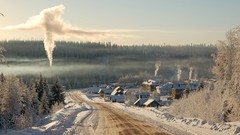 Landscapes nature Trees snow winter smoke roads cityscapes towns