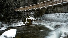 Landscapes nature Trees snow winter water Green waterfalls 