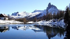 Landscapes nature Trees snow winter water lakes reflections 