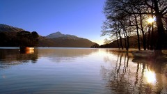 Landscapes nature Trees sun ships lakes