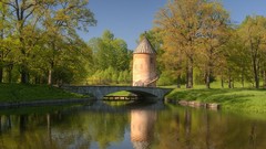 Landscapes nature Trees tower ladder ponds