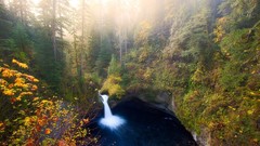 Landscapes nature Trees water blue autumn Green waterfalls 
