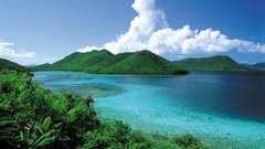 Landscapes nature Trees water blue clouds hills white Green 