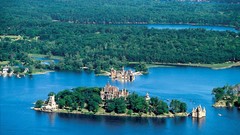 Landscapes nature Trees water blue Green Canada Islands castle 