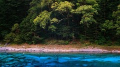Landscapes nature Trees water blue Green China lakes national 