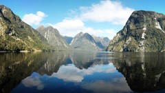 Landscapes nature Trees water blue Mountains clouds summer 