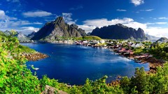 Landscapes nature Trees water blue Mountains Green Islands 