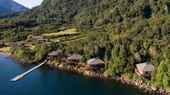 Landscapes nature Trees water blue Mountains Green lakes houses 