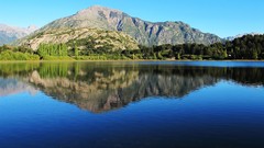 Landscapes nature Trees water blue Mountains summer Green calm 