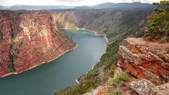 Landscapes nature Trees water blue red hills Green Plants 