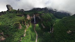 Landscapes nature Trees water clouds Green waterfalls cliffs 