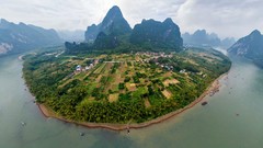 Landscapes nature Trees water clouds hills China fields 