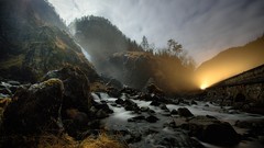 Landscapes nature Trees water clouds hills light moss 