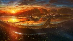 Landscapes nature Trees water clouds sunlight skyscapes farms