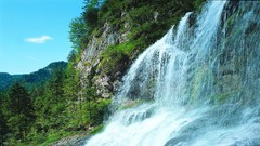 Landscapes nature Trees water Green waterfalls cliff rivers 