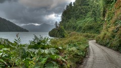 Landscapes nature Trees water hills Green Plants roads chile 