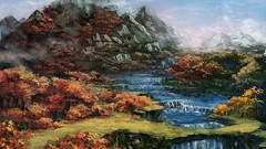 Landscapes nature Trees water Mountains autumn waterfalls 